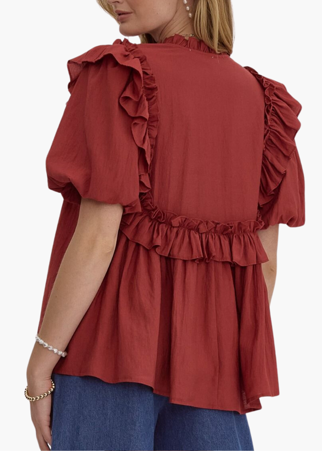 Evan Ruffle Top in Brick