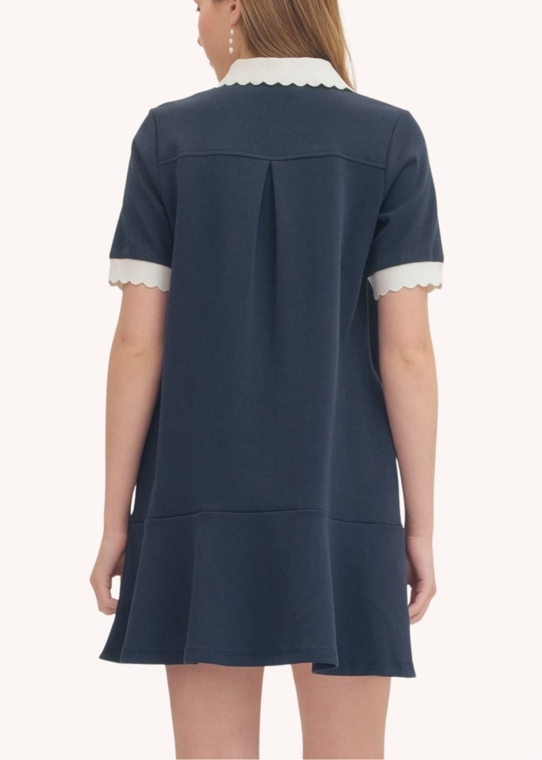 Celia Scalloped Cotton Mini Dress in Navy