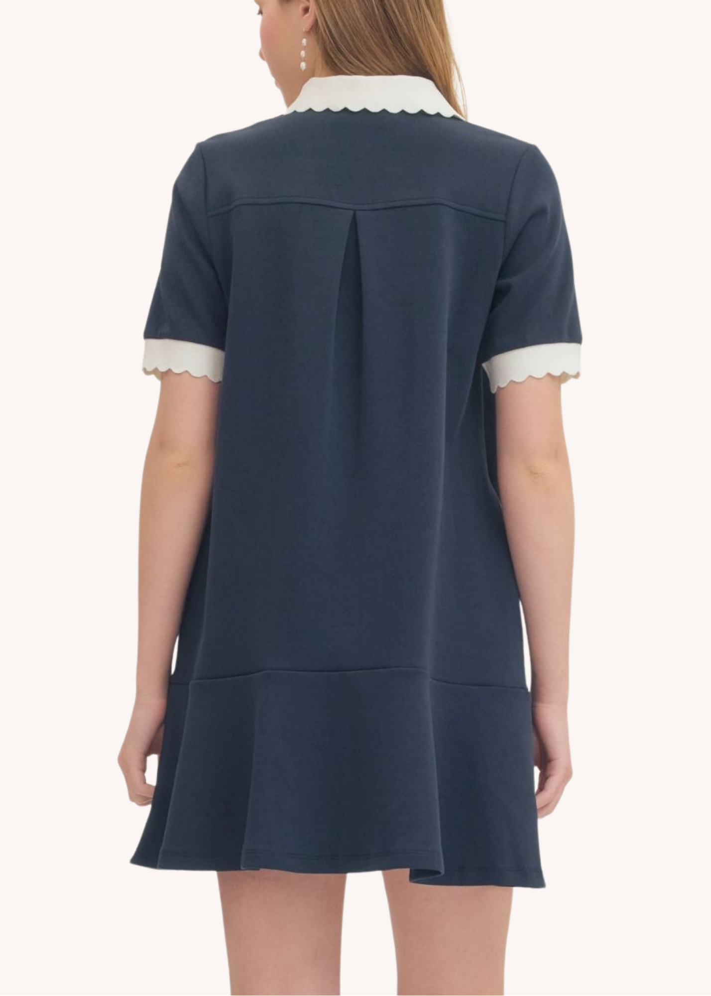 Celia Scalloped Cotton Mini Dress in Navy