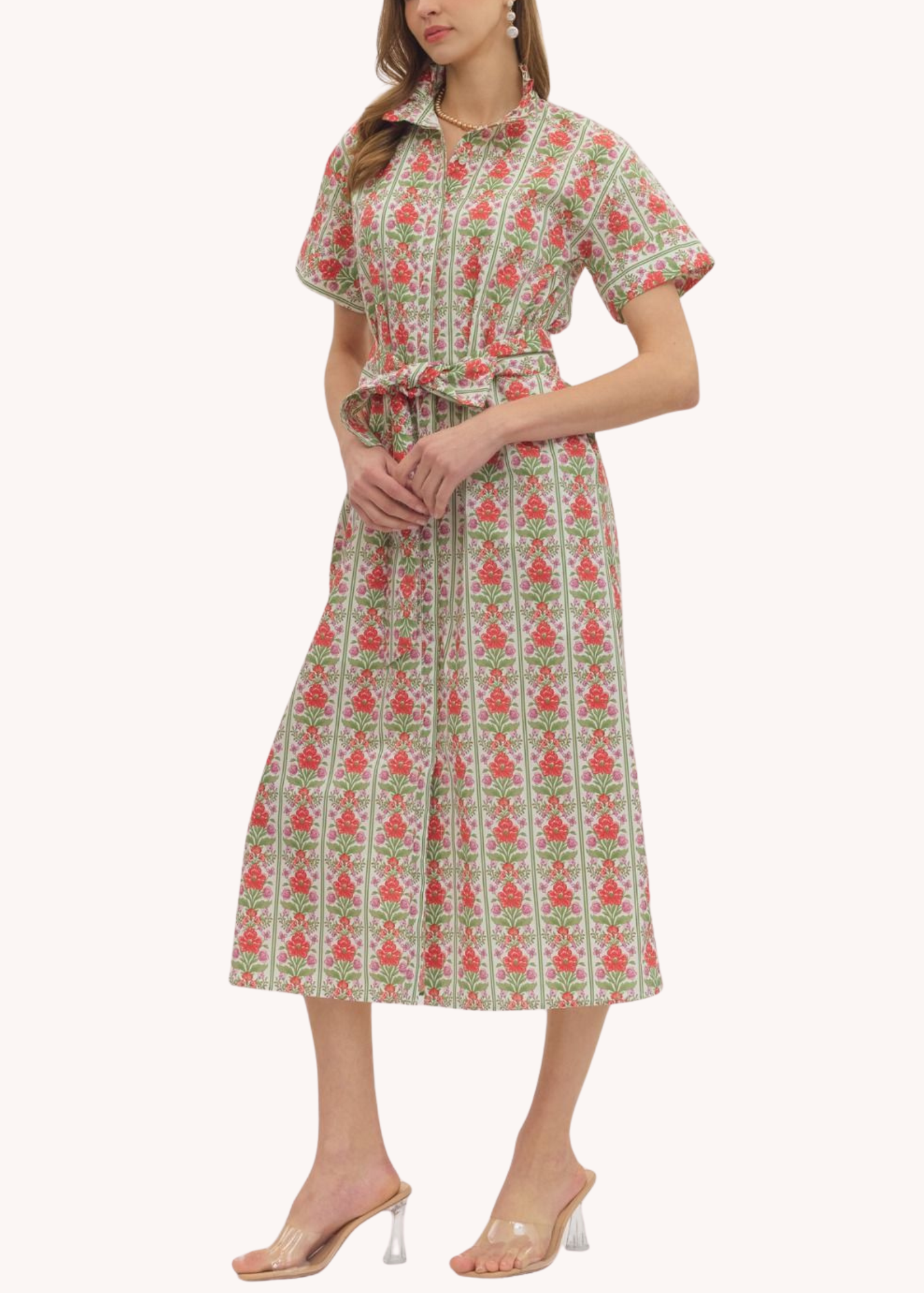 Hallie Midi Shirt Dress in Red