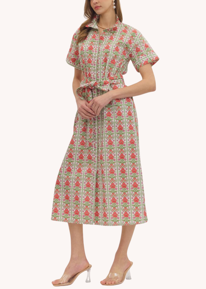 Hallie Midi Shirt Dress in Red