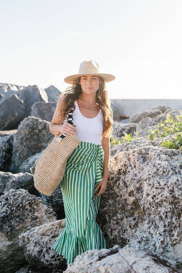 Vienna Sarong in Green and White Stripe