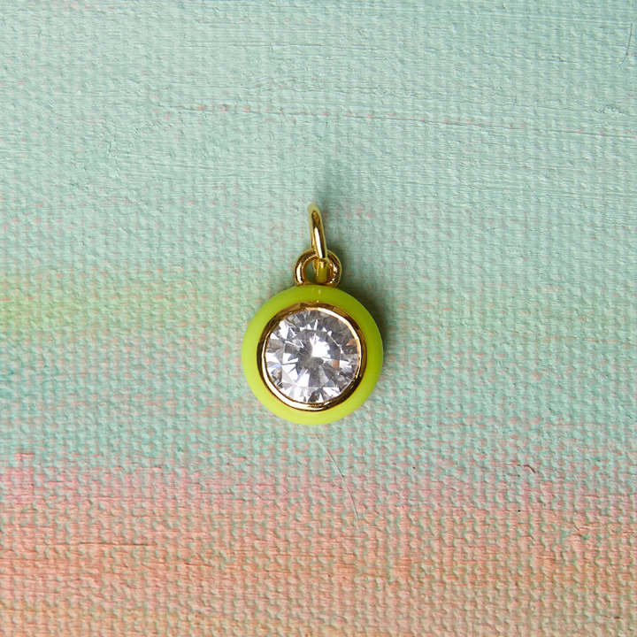 Chartreuse Enamel Bezel Charm with Clasp Cord Necklace