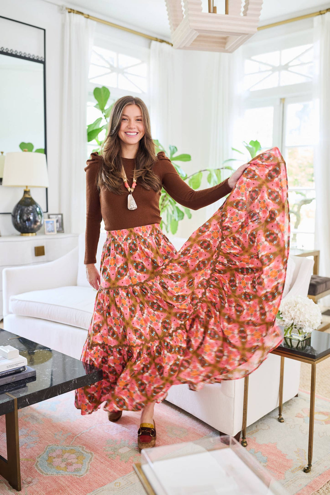 Jess Tiered Maxi Skirt in Farmhouse Pink
