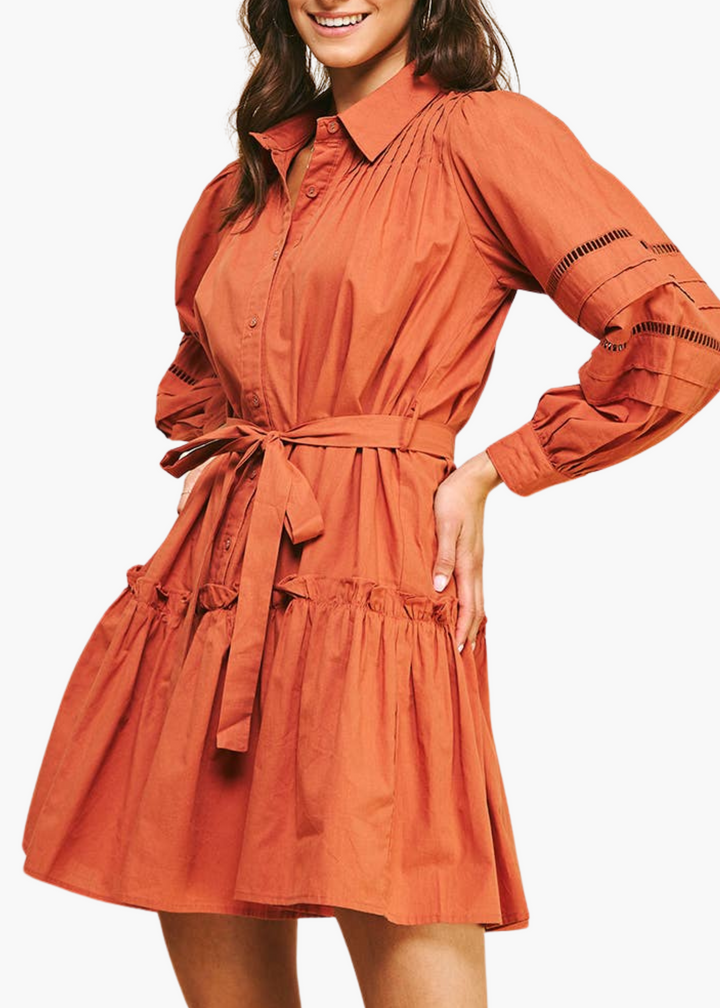 Ginna Belted Mini Dress in Pumpkin