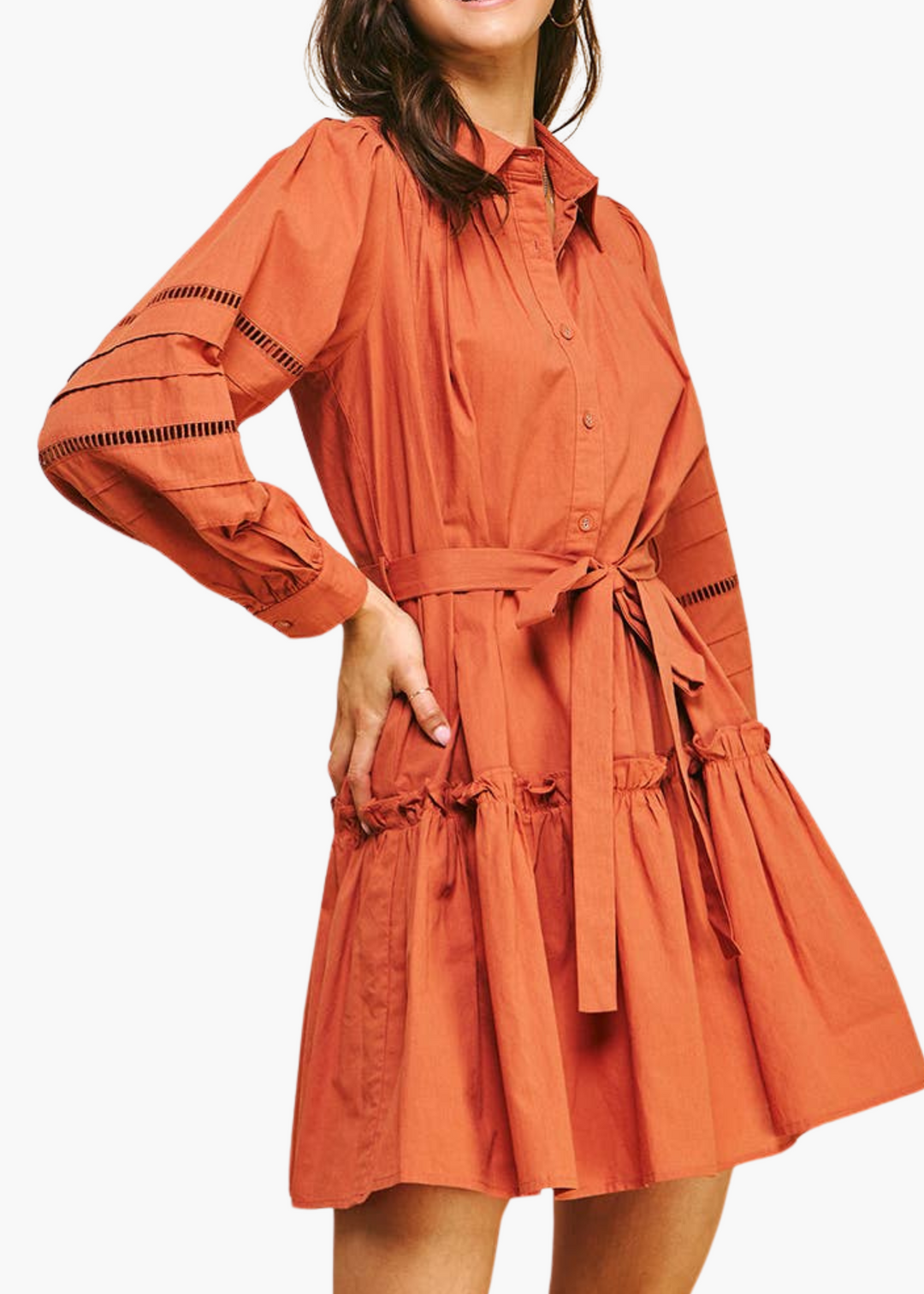 Ginna Belted Mini Dress in Pumpkin