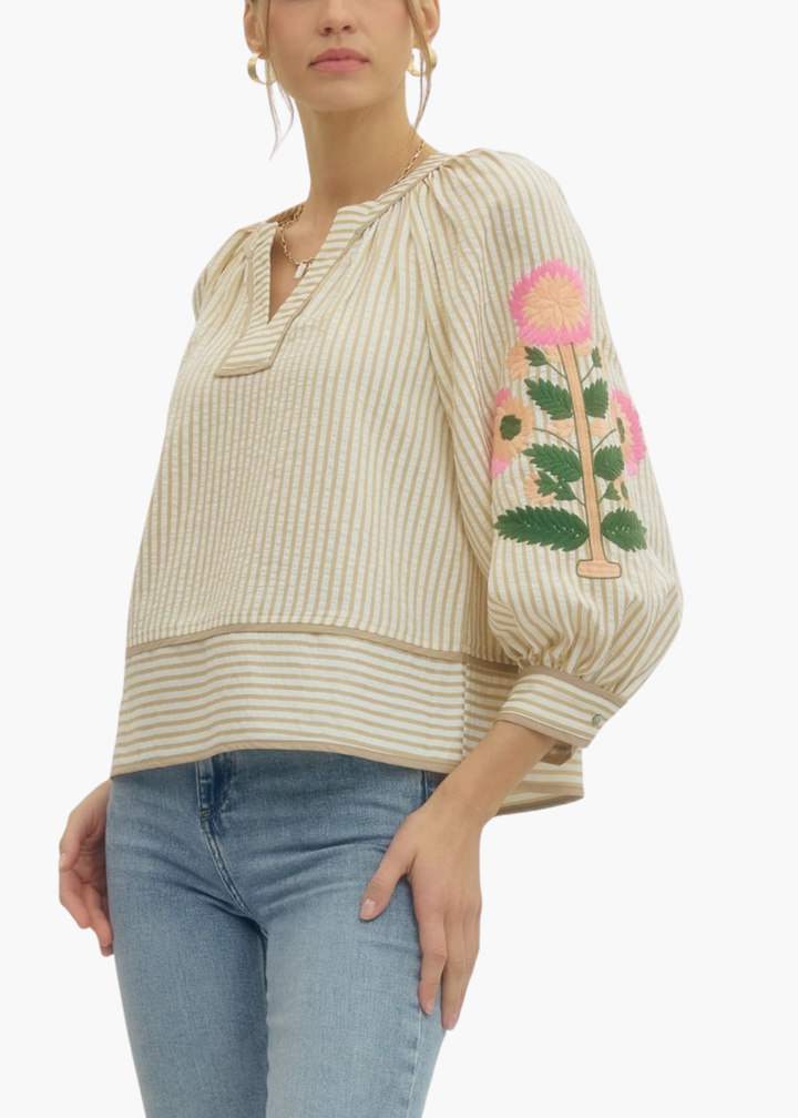Jaipur Floral Top in Oatmeal