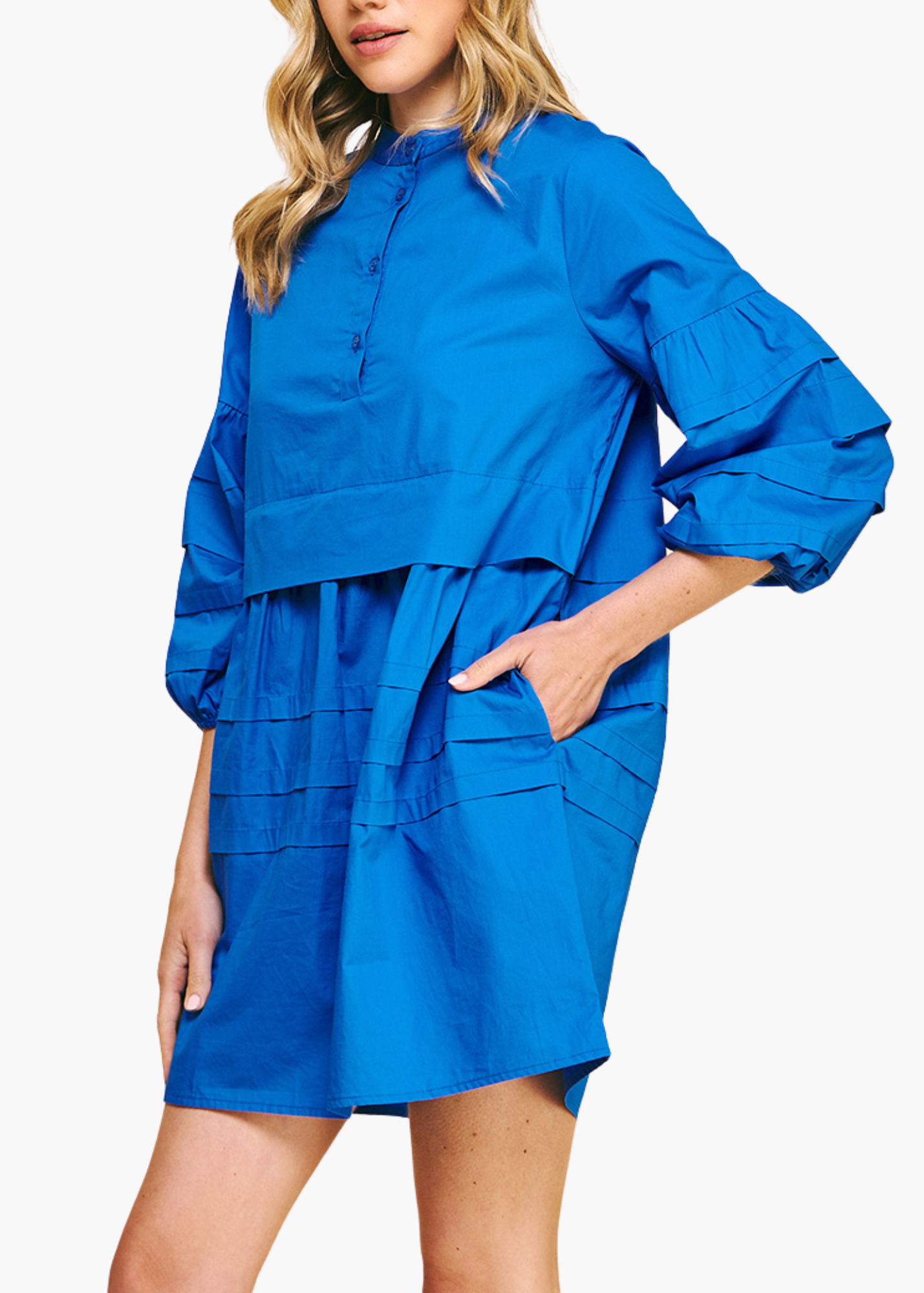 Aidan Tiered Mini Dress in Sea Blue