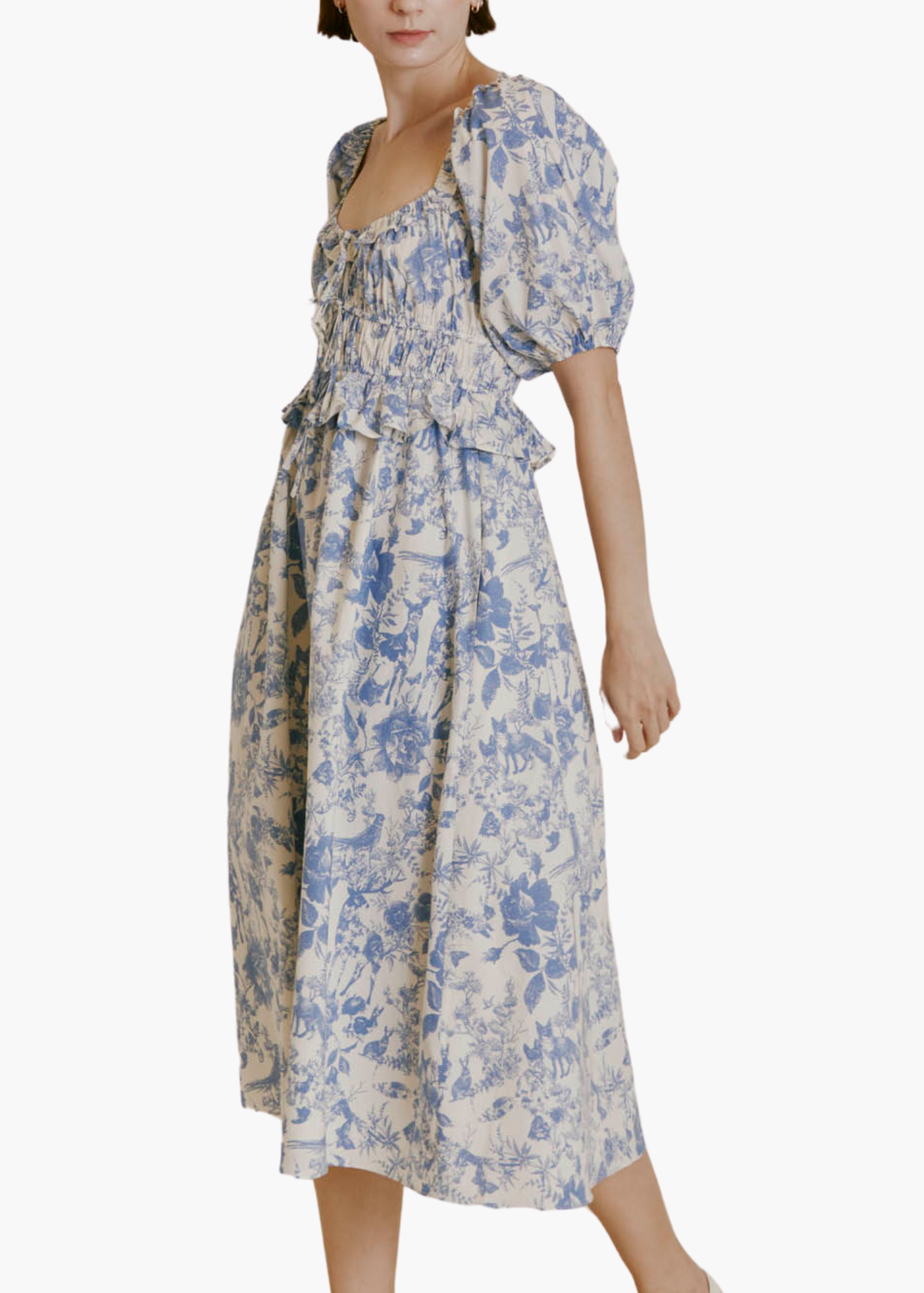 Toile Print Midi Dress in Blue