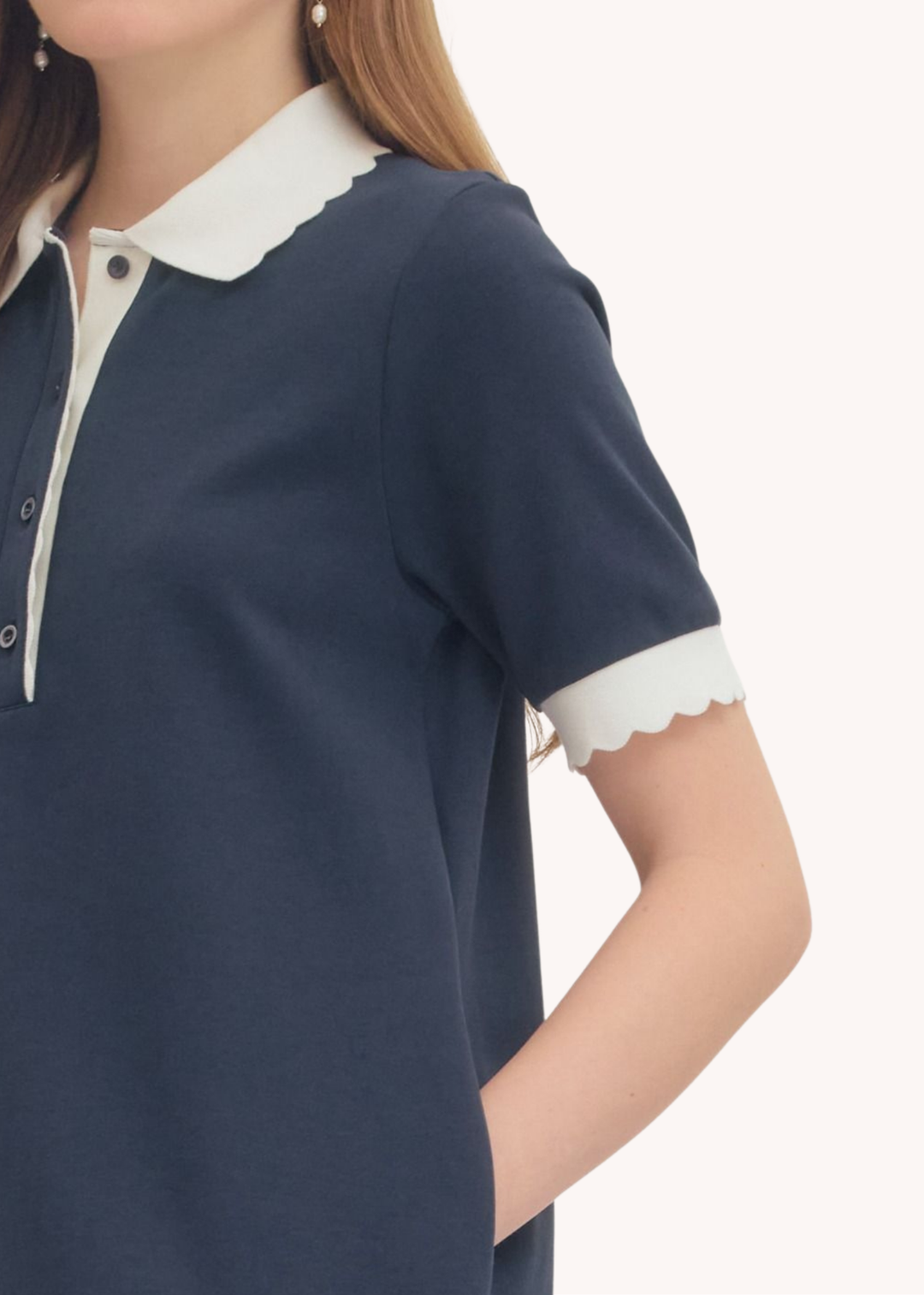 Celia Scalloped Cotton Mini Dress in Navy