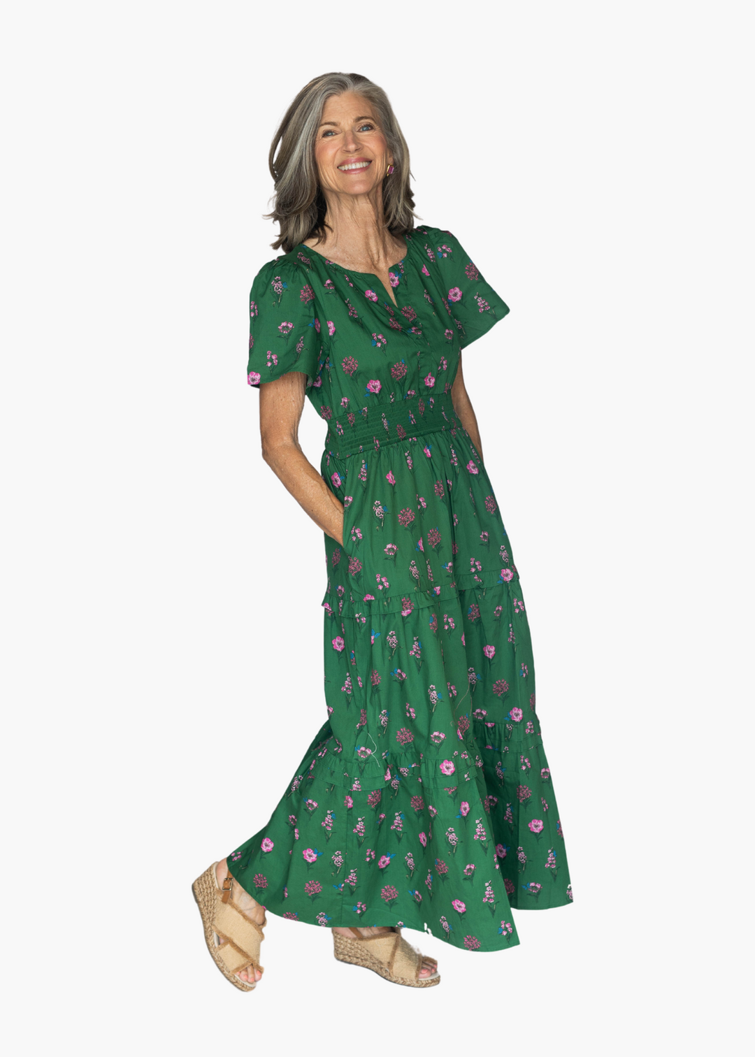 Palmer Poplin Maxi Dress in Green Garden