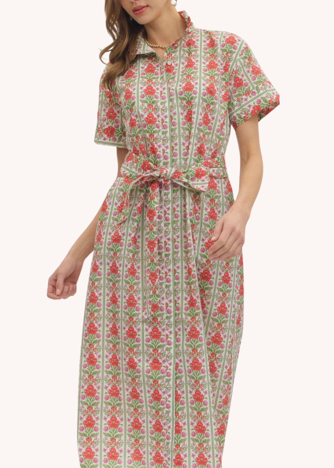 Hallie Midi Shirt Dress in Red