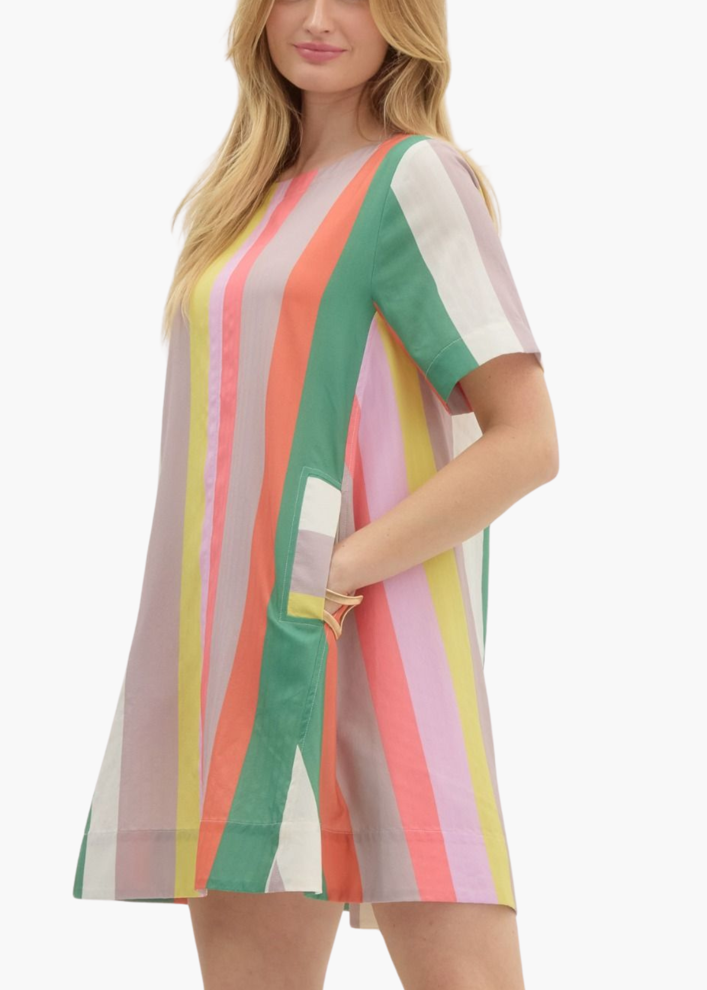Carly Mini Dress in Green Stripe