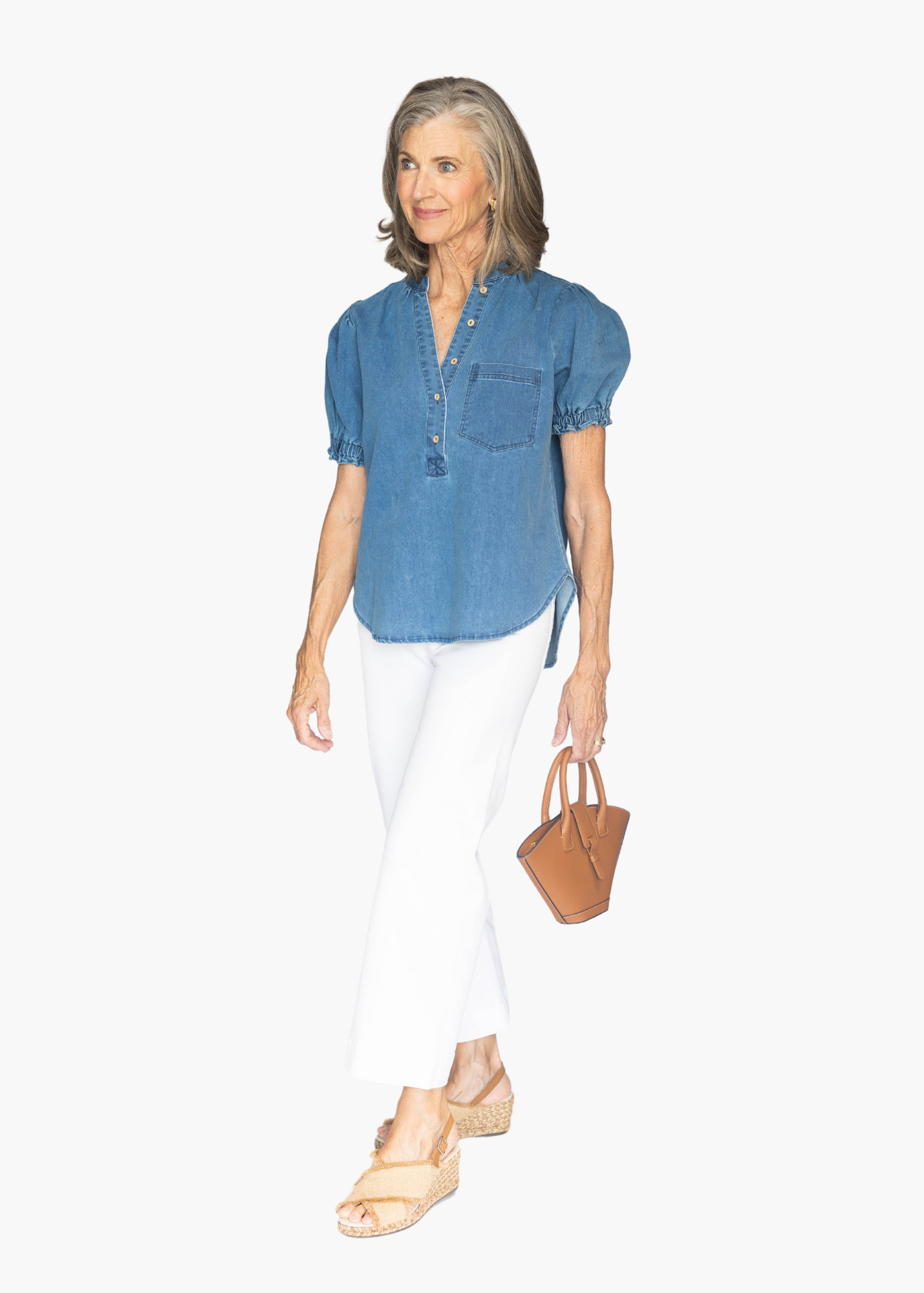 Adeline Puff Sleeve Top in Chambray