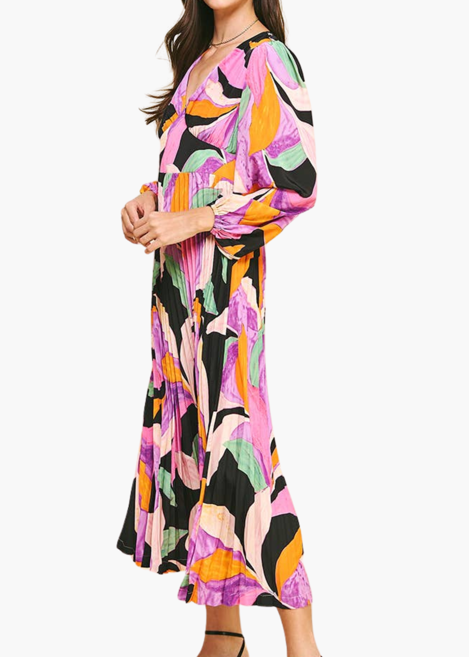 Grace Pleated Print Maxi Dress