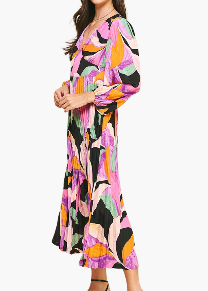 Grace Pleated Print Maxi Dress