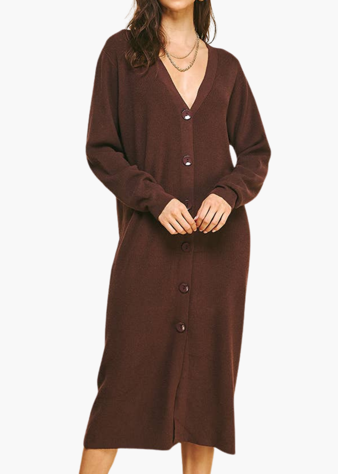 Mae Sweater Midi Dress in Brown S Mae Sweater Midi Dress in Brown S