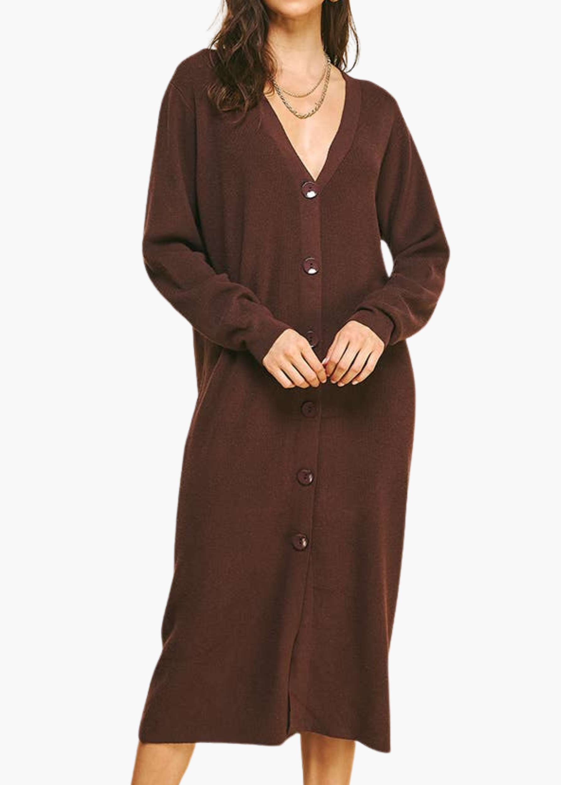 Mae Sweater Midi Dress in Brown