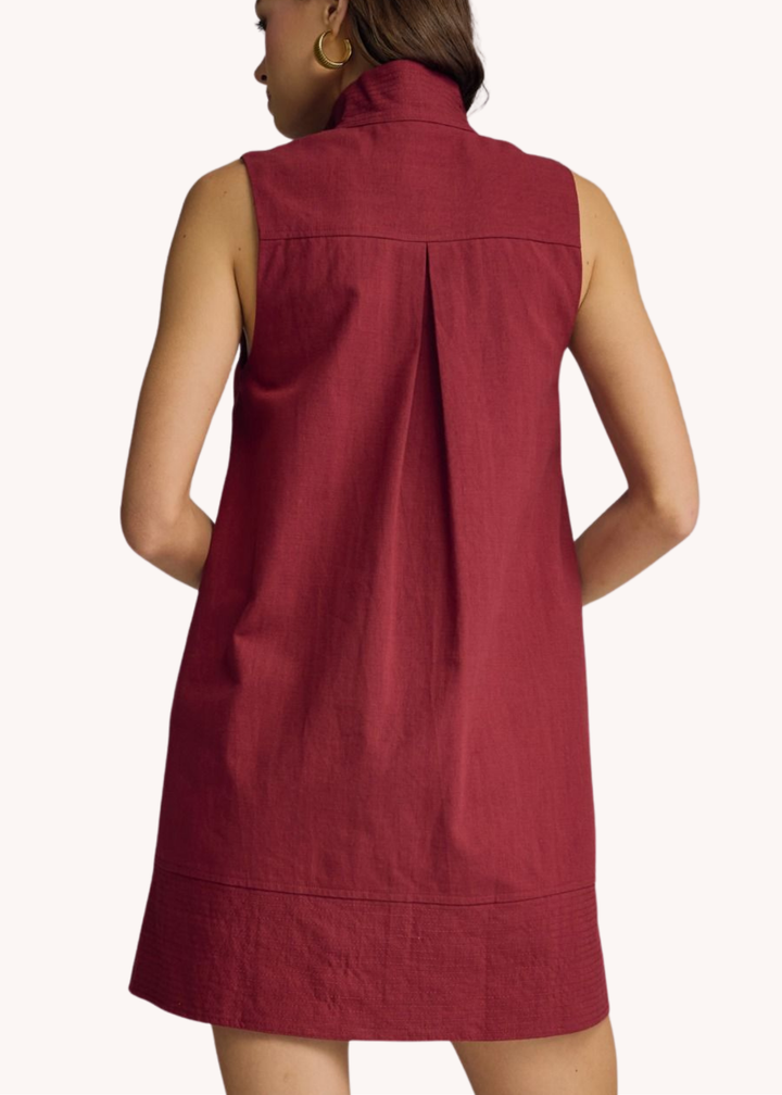 Keeley Cotton Linen Mini Dress in Crimson