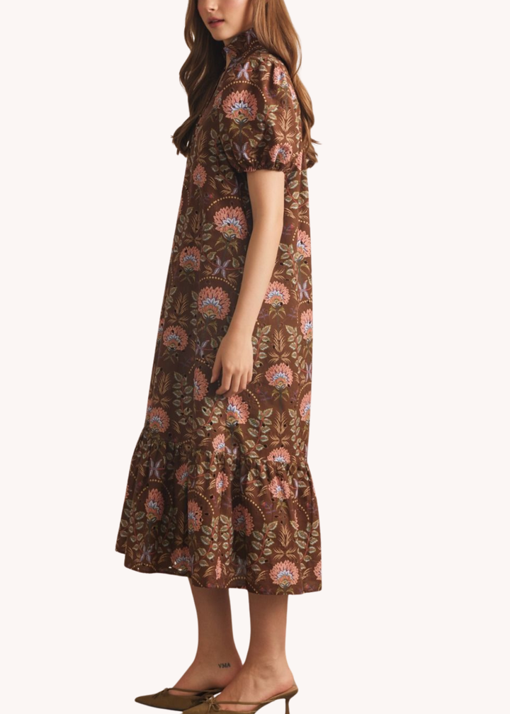 Miller Cotton Midi Dress in Brown