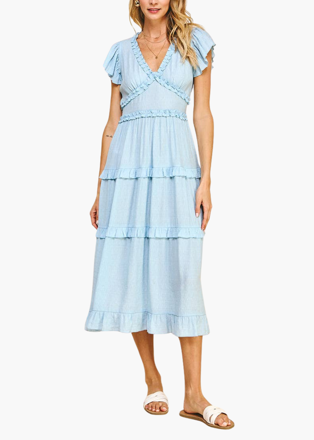Laurel Midi Dress in Sky Poppy and Pink Laurel Midi Dress in Sky Poppy and Pink