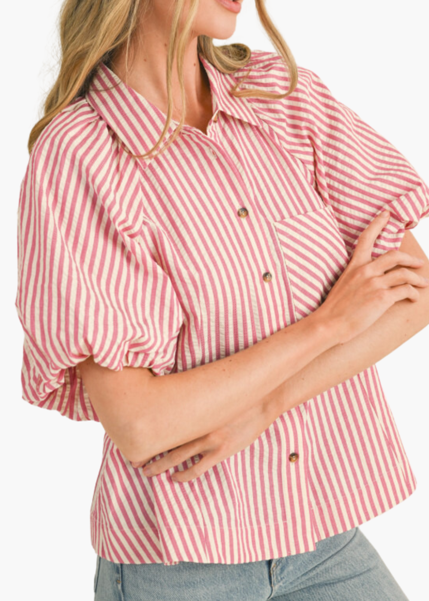 Marsella Button Up Top in Raspberry Stripe