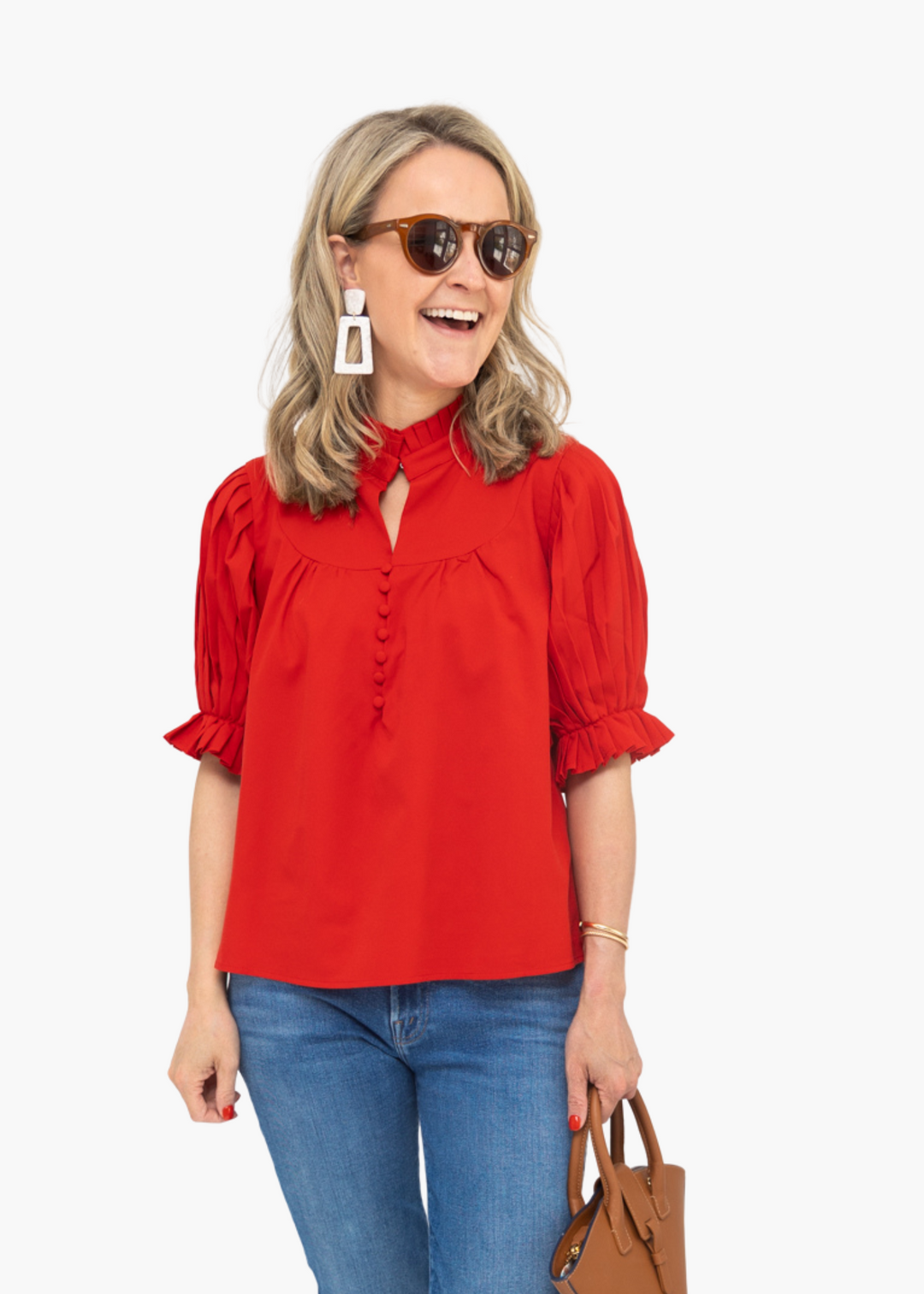 Hayes Pleated Sleeve Top in Red