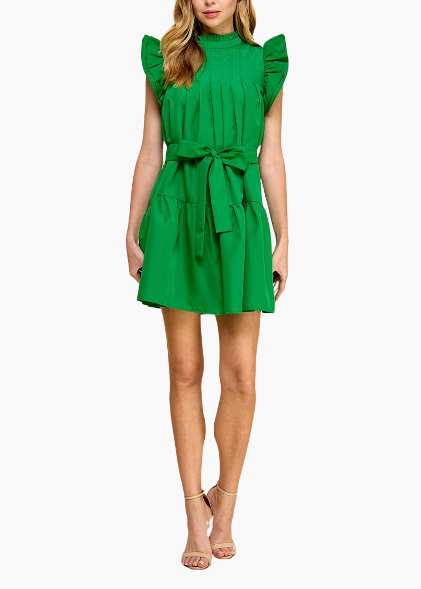 Julia Belted Mini Dress in Green