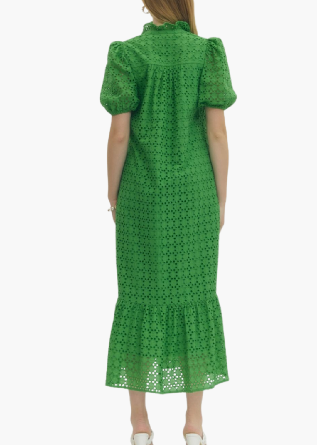 Laura Midi Dress in Green Eyelet