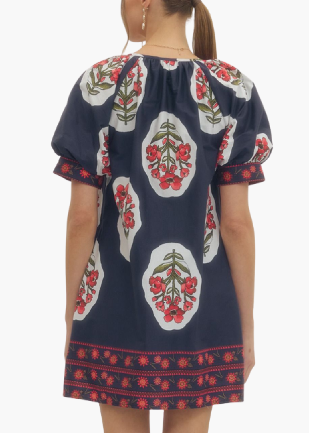 Sarah Blockprint Mini Dress in Navy