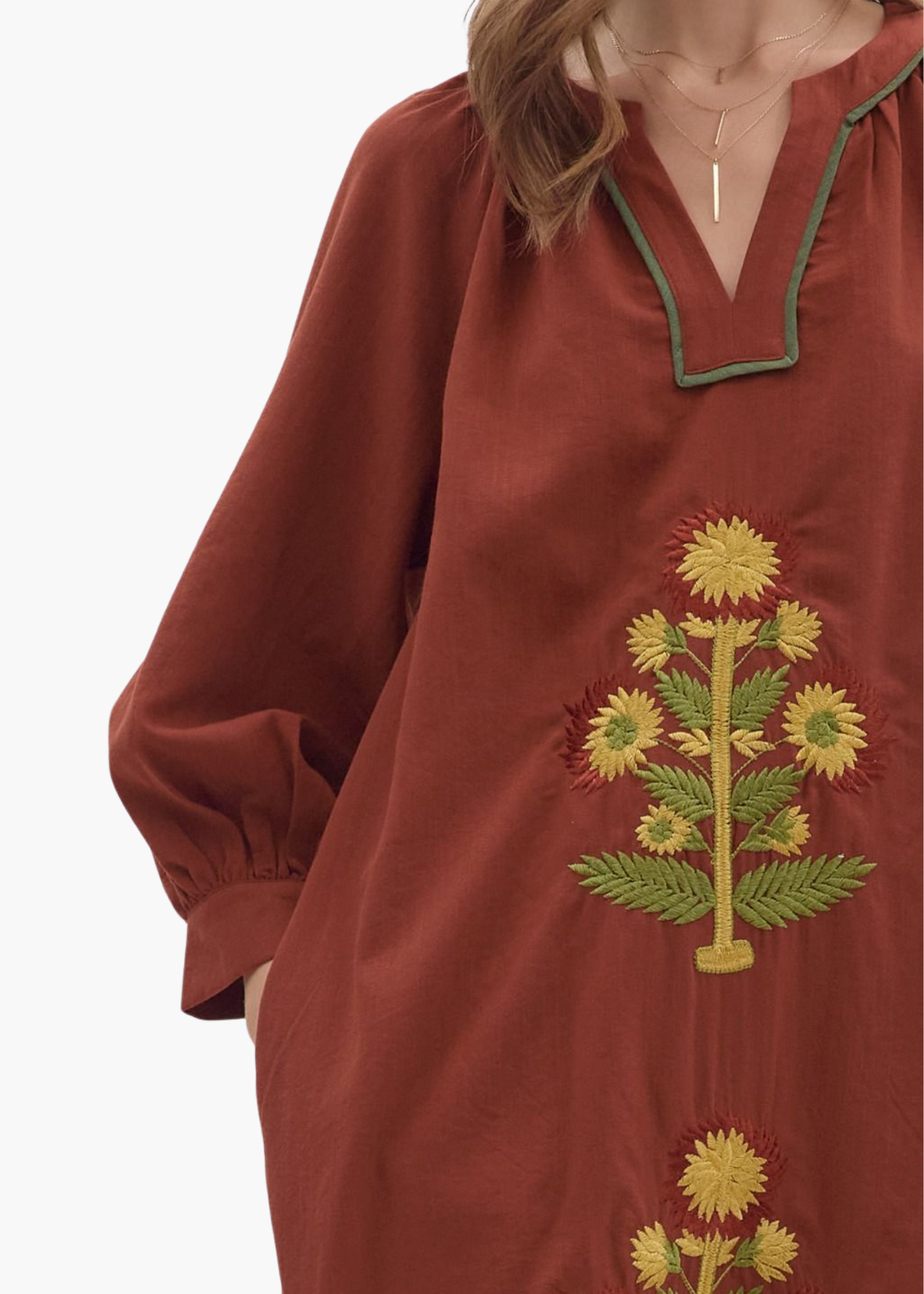 Katy Blockprint Dress in Chestnut