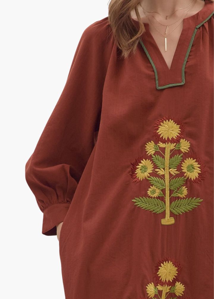 Katy Blockprint Dress in Chestnut