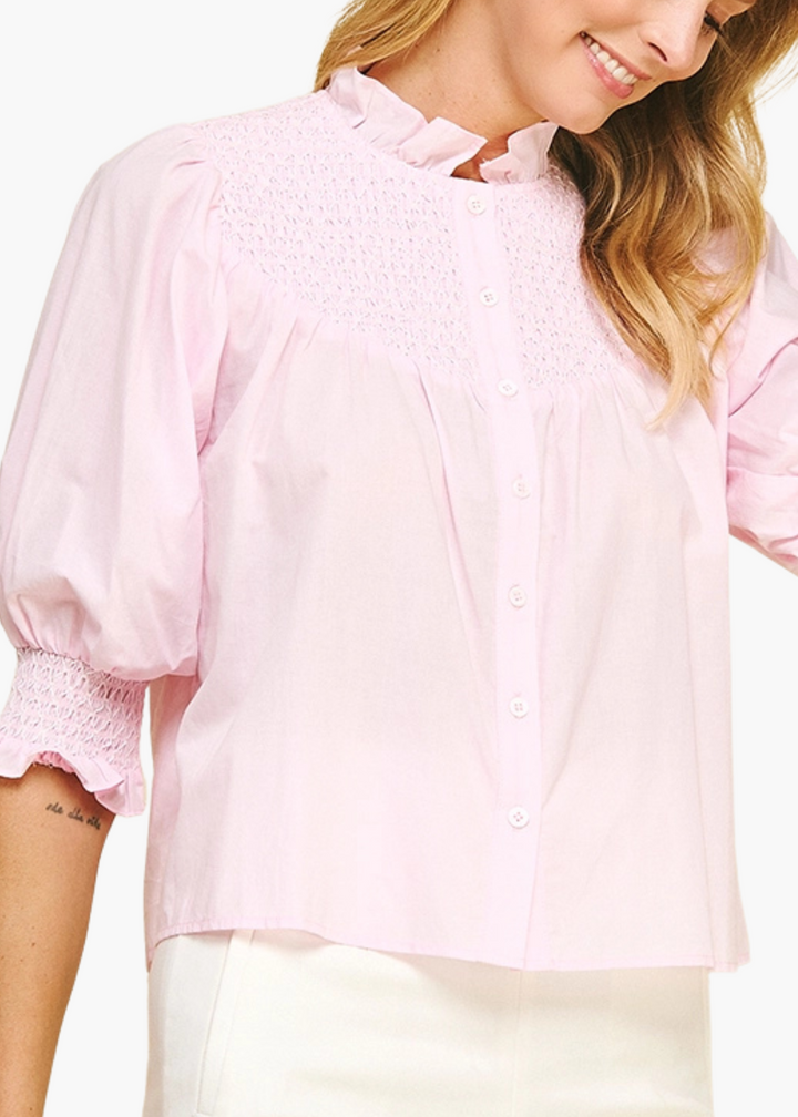 Sawyer Smocked Top in Light Pink