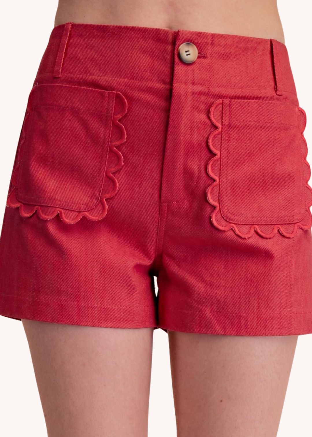 Colette Scalloped Shorts in Red