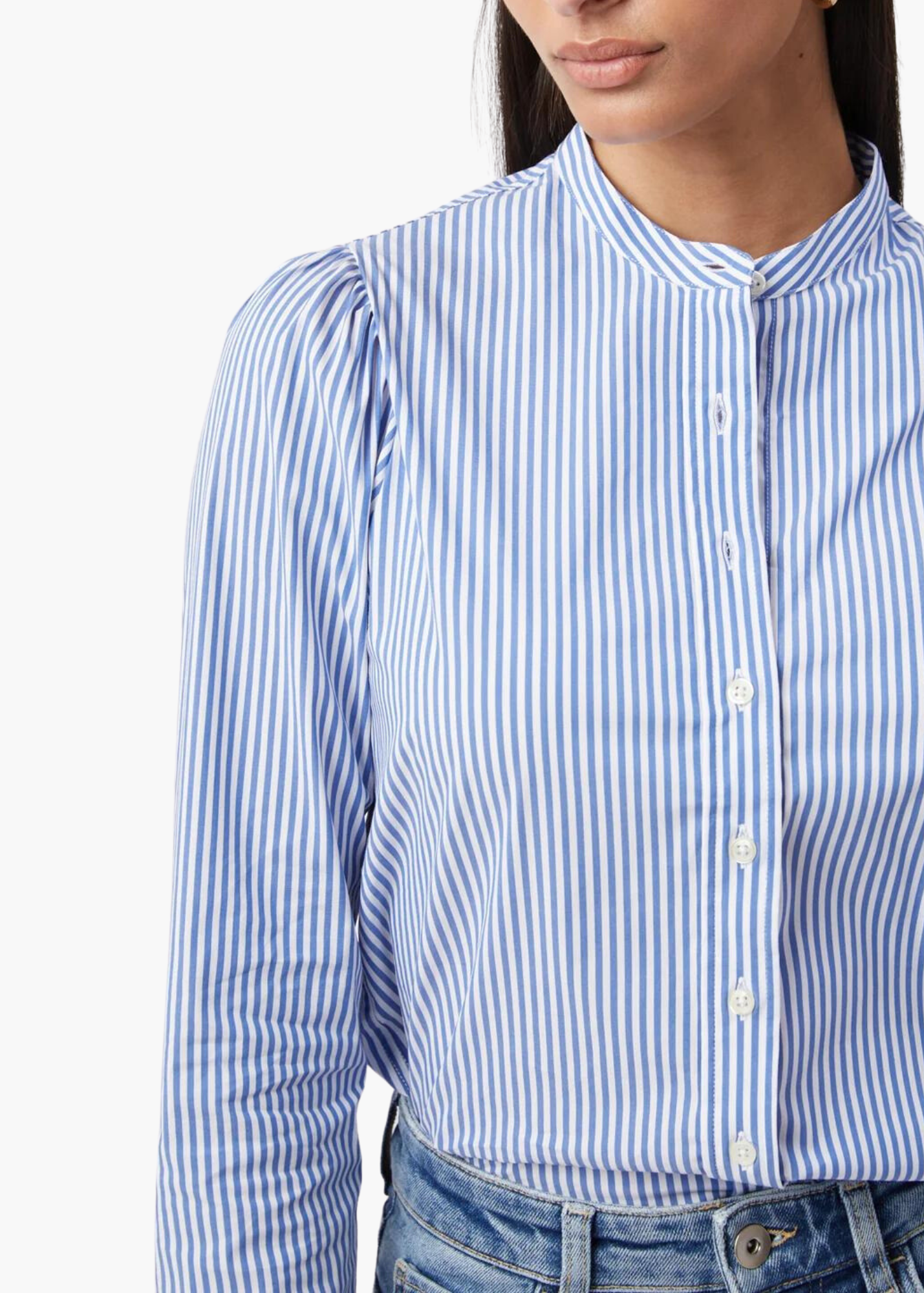 Puffed Shoulder Button-Up Shirt | Pacific Stripe