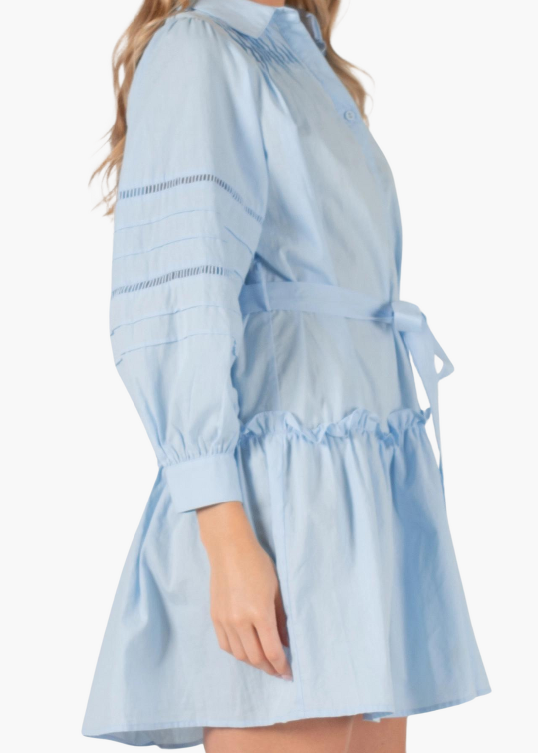 Harriet Poplin Eyelet Mini Dress in Powder Blue