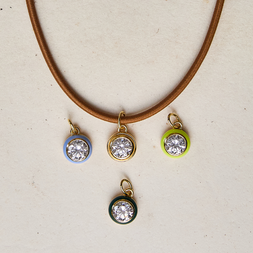 Chartreuse Enamel Bezel Charm with Clasp Cord Necklace