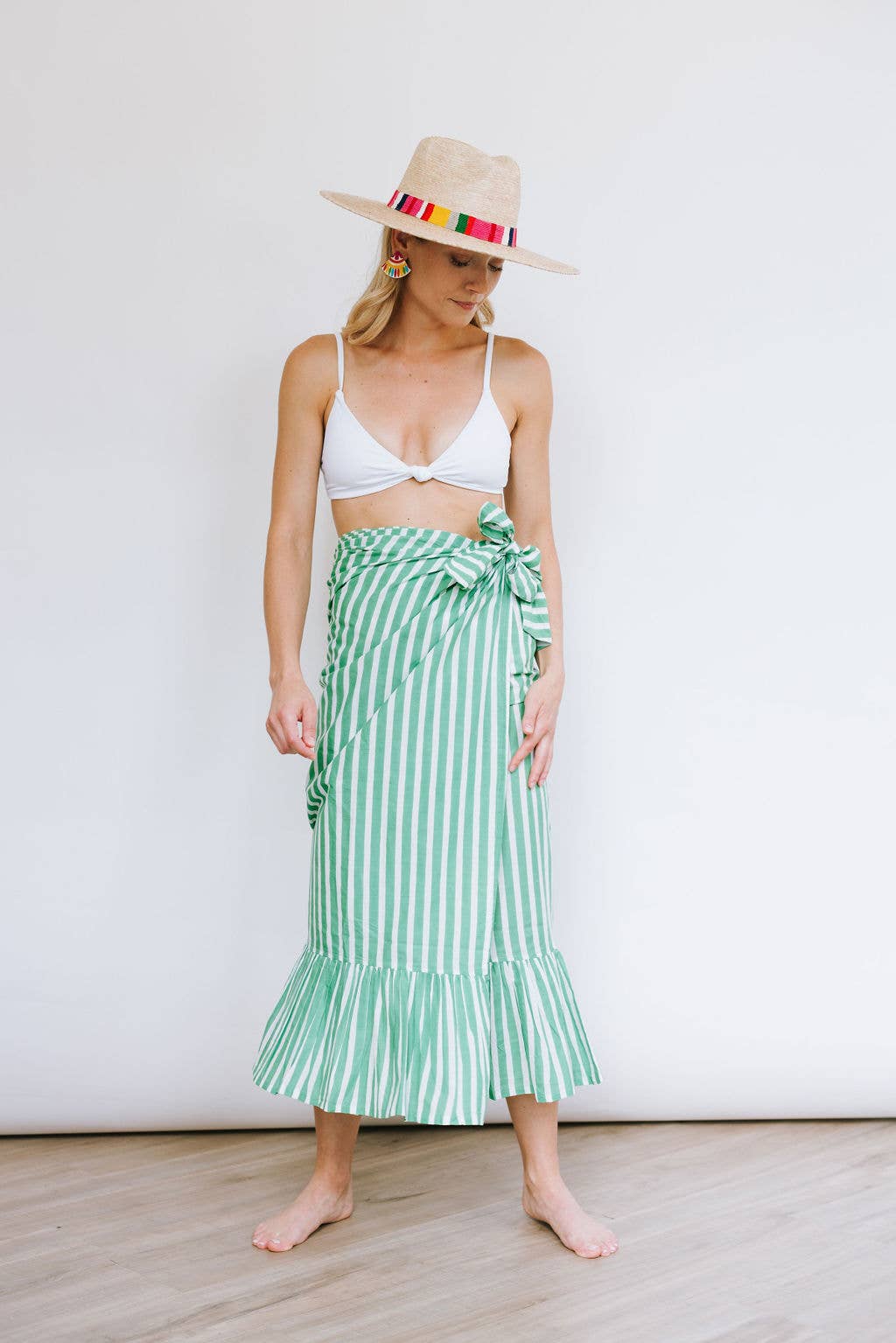 Vienna Sarong in Green and White Stripe