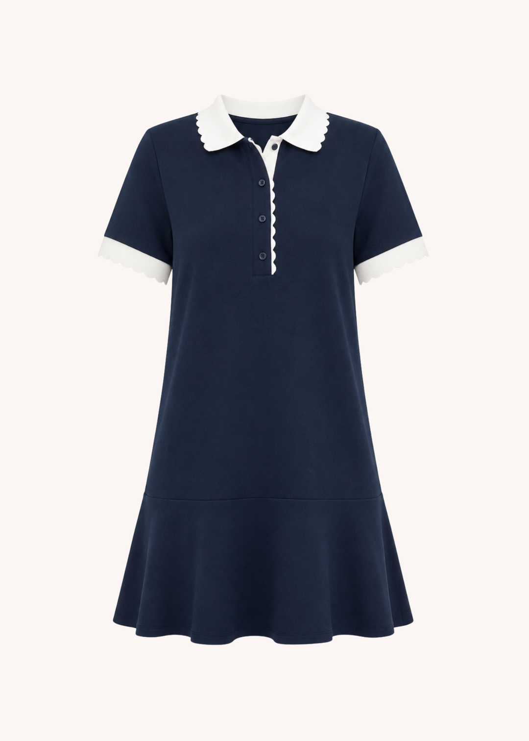 Celia Scalloped Cotton Mini Dress in Navy S