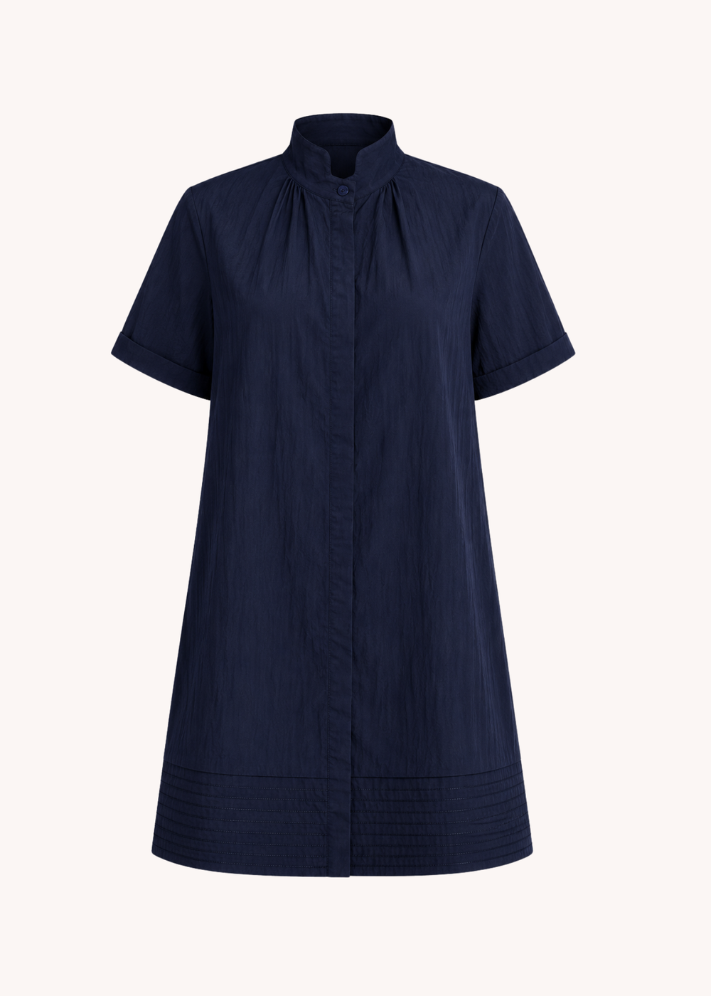 Chloe Stand Collar Mini Shirt Dress in Navy M