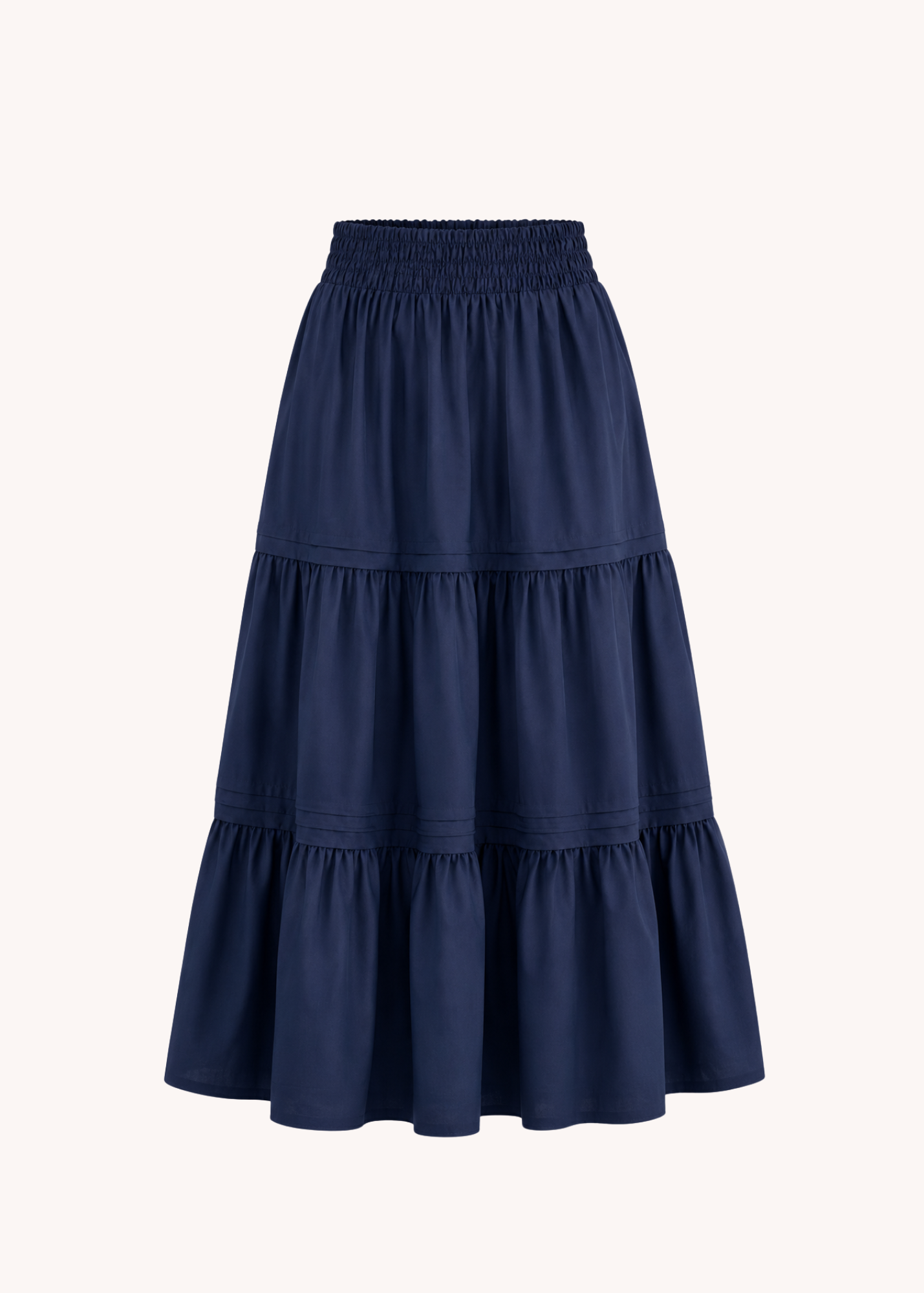 Smocked Waist Tiered Long Skirt in Navy