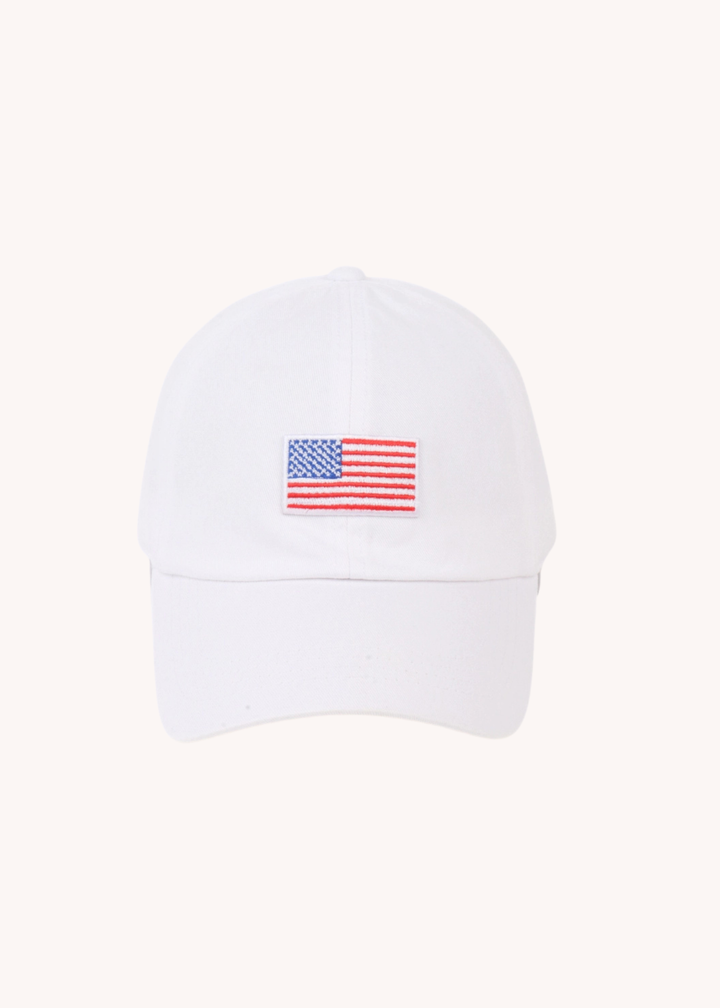 American Flag Embroidered Baseball Cap in White