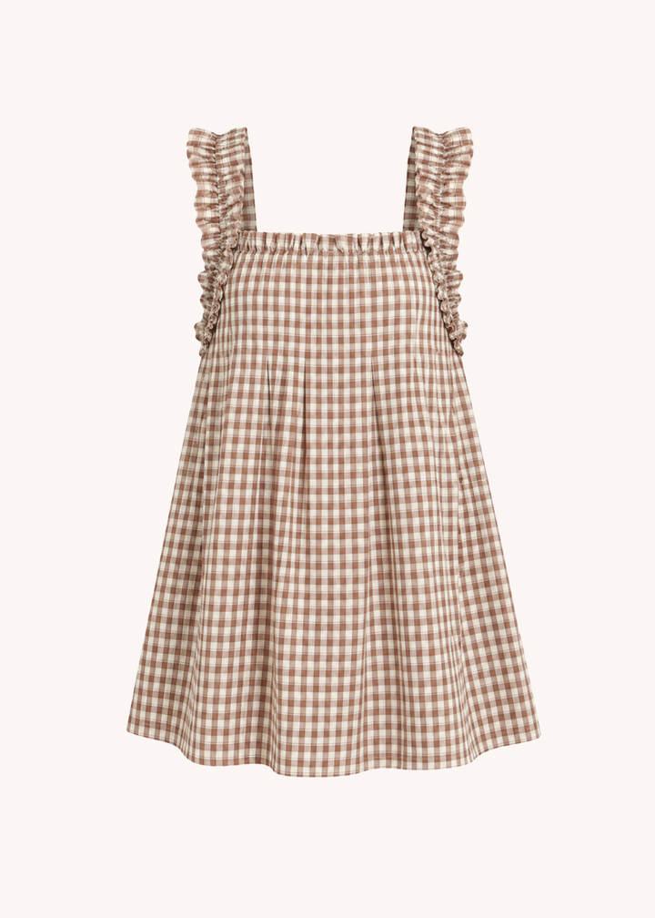 Ruby Mini Dress in Brown Gingham