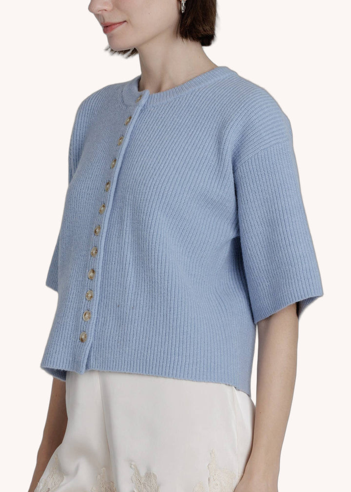 Ako2631 S/S Knit Cardigan in Blue