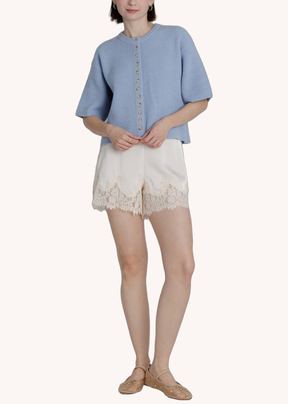 Ako2631 S/S Knit Cardigan in Blue
