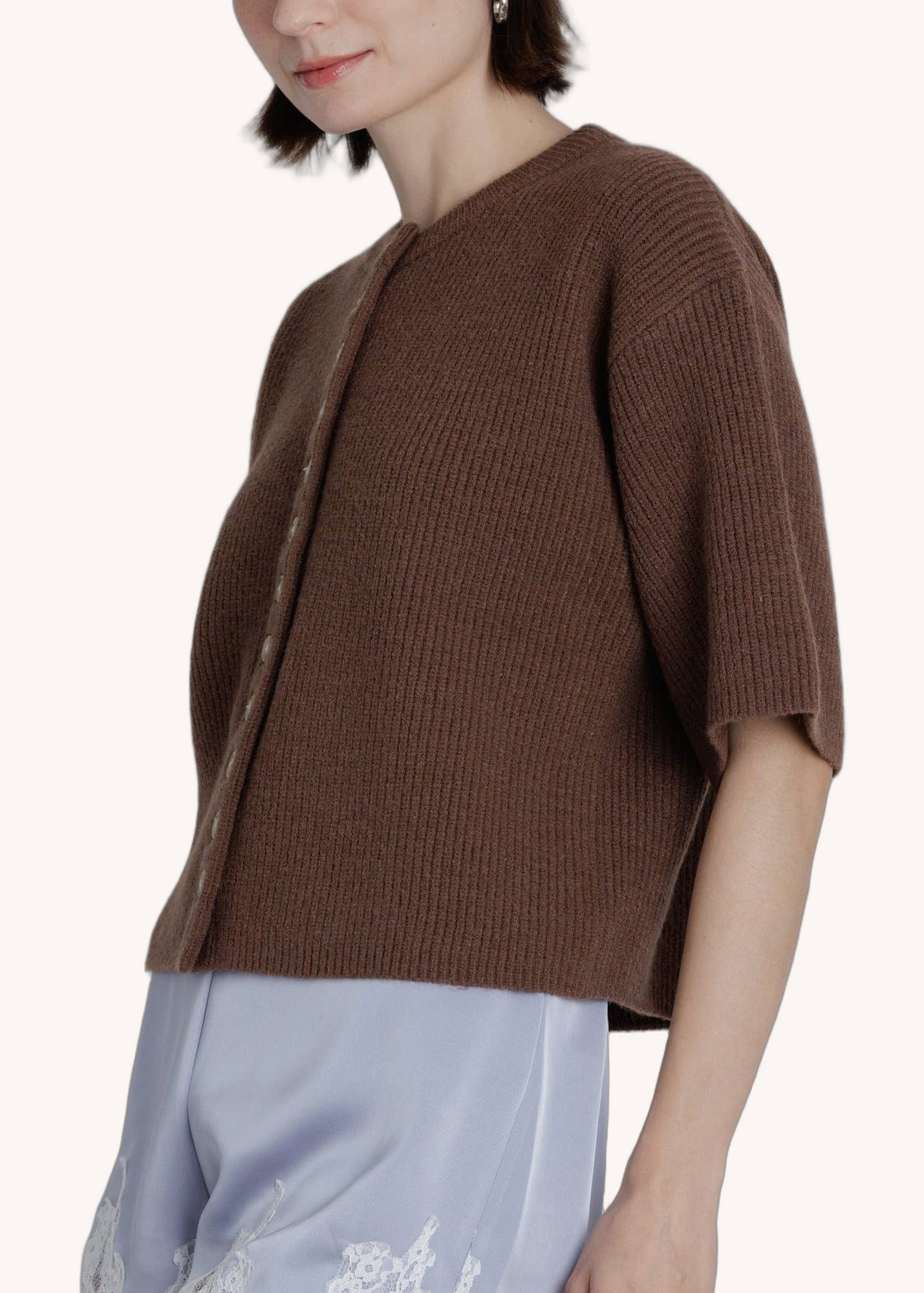 Ako2631 S/S Knit Cardigan in Brown