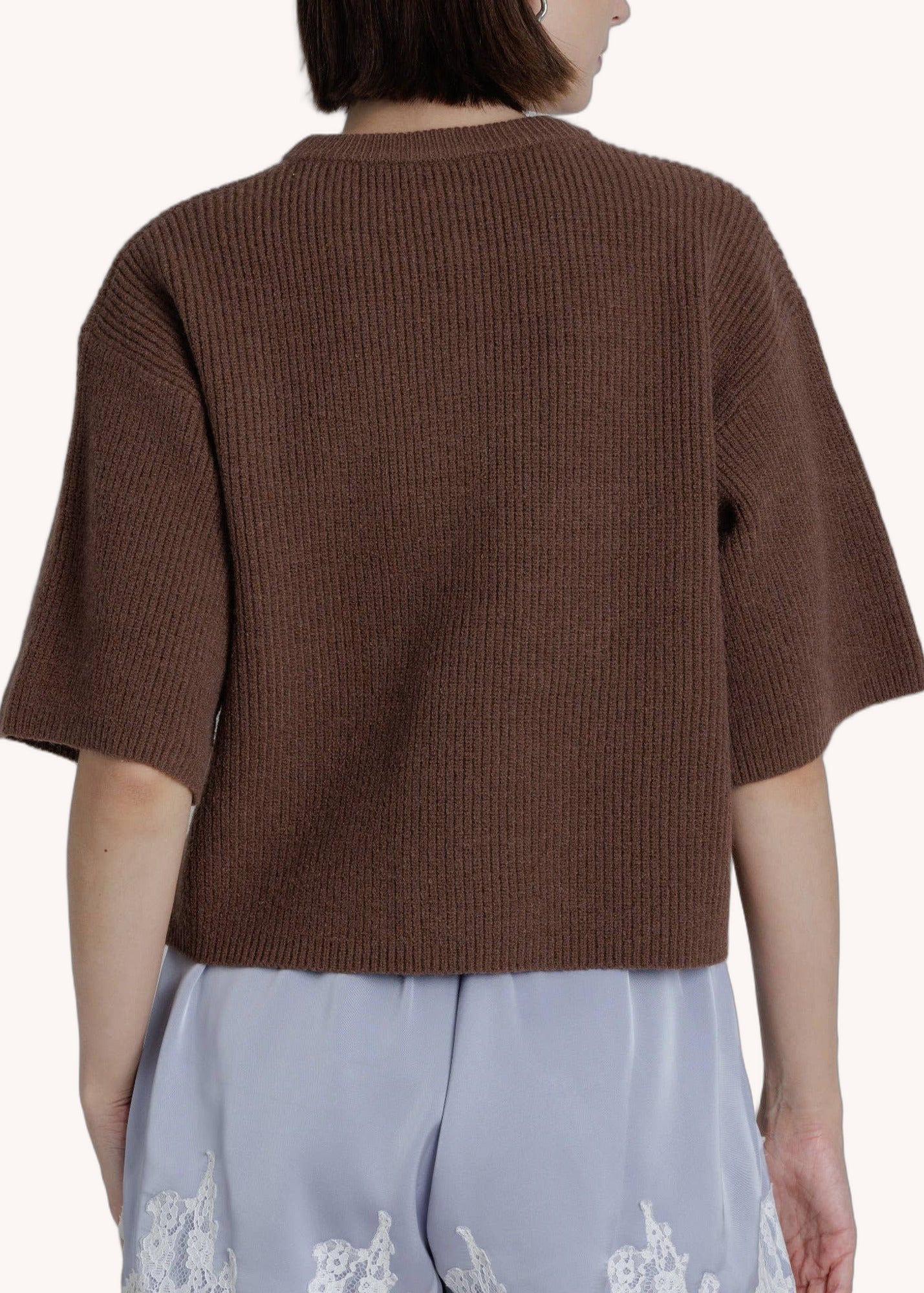 Ako2631 S/S Knit Cardigan in Brown
