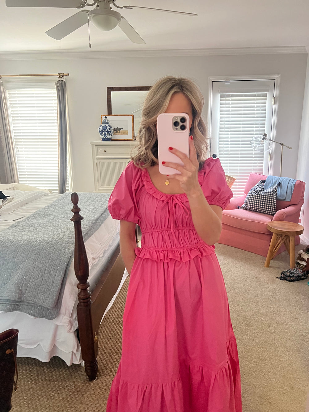 Scoopneck Smocked Dress Midi Dress | Pink