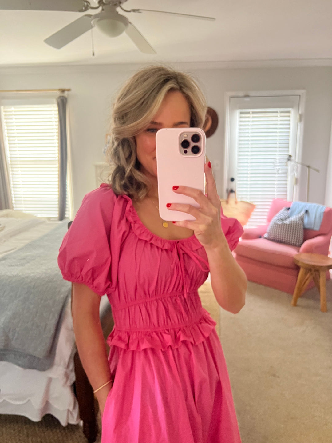 Scoopneck Smocked Dress Midi Dress | Pink