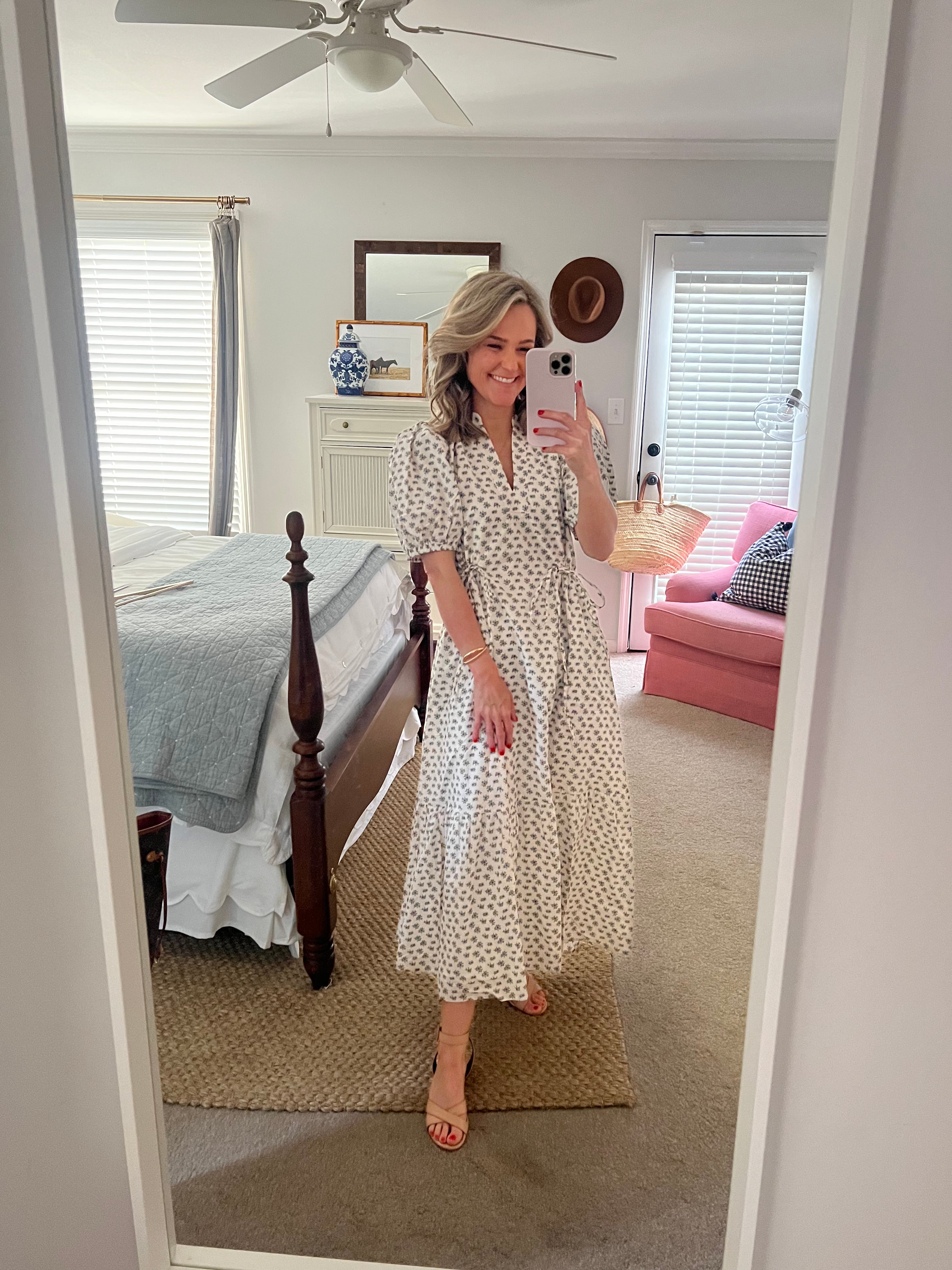 Mallory Midi Dress in Cream Blue Floral